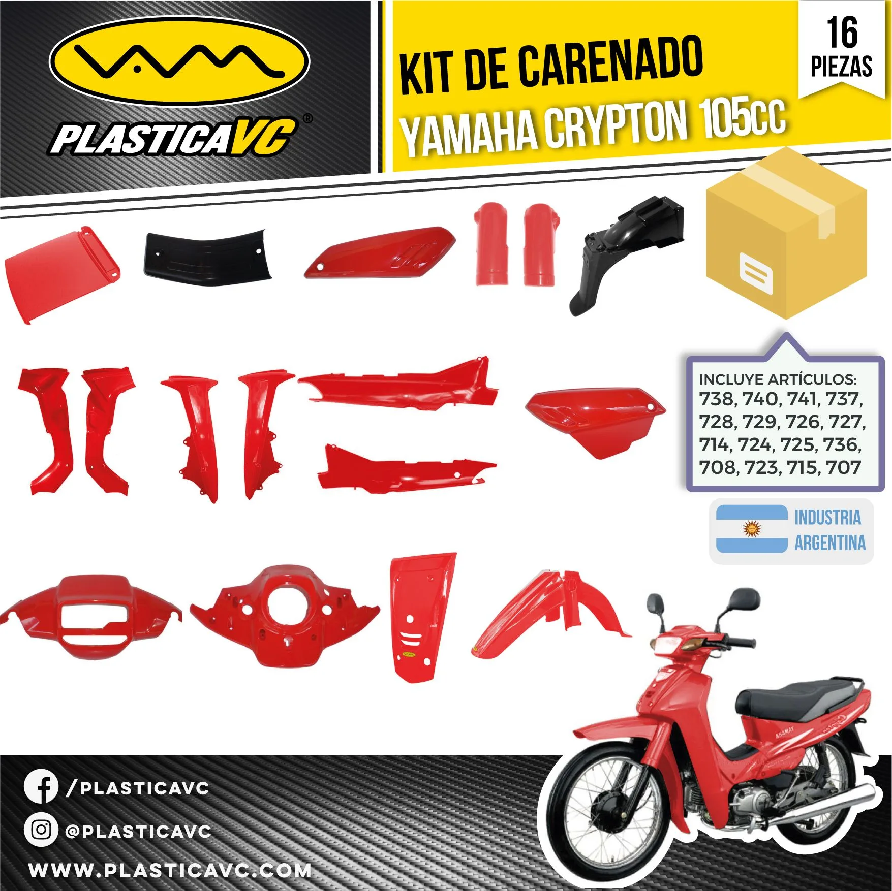KIT CARENADO YAMAHA CRYPTON 105cc Rojo 16 piezas