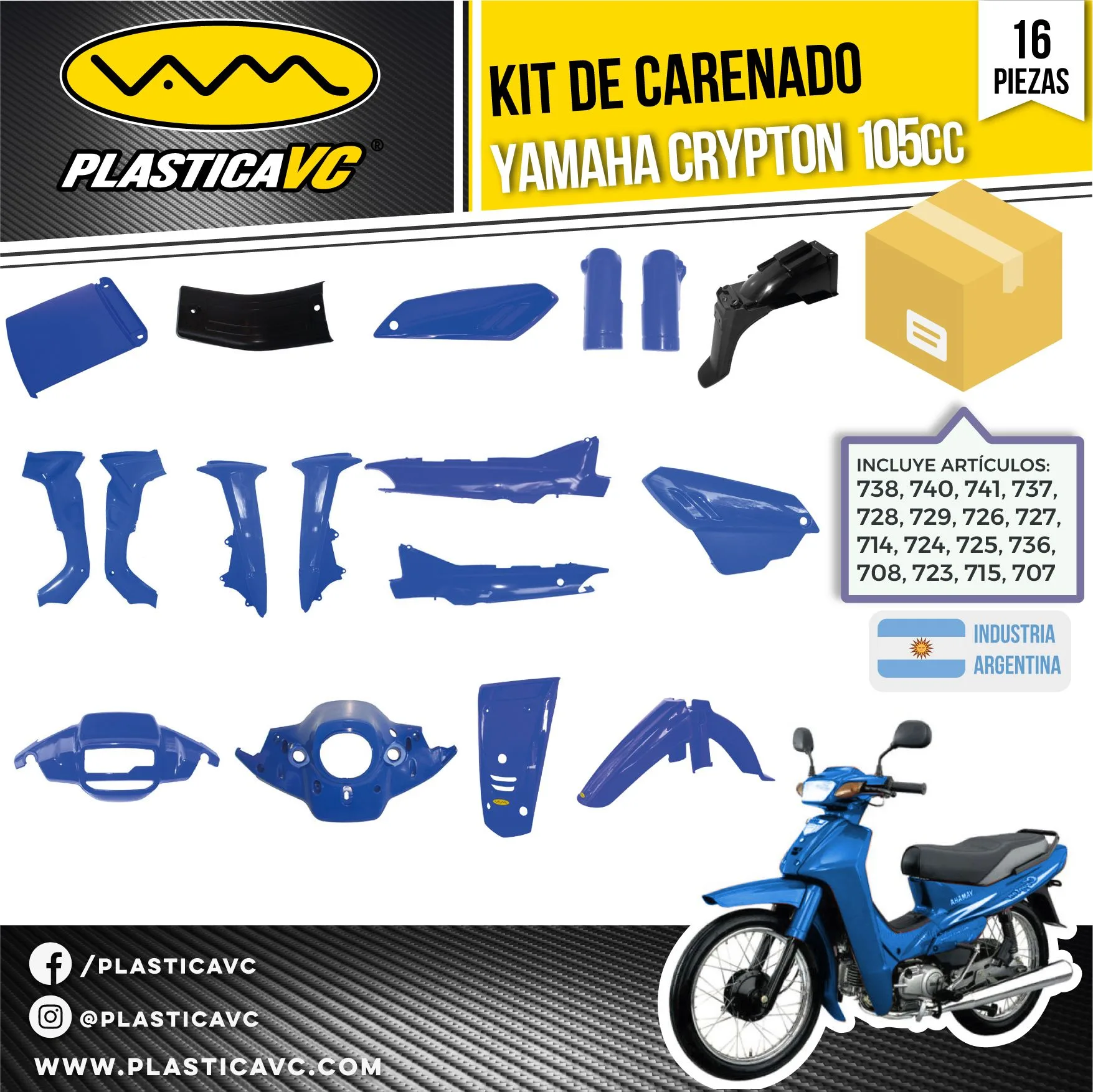 KIT CARENADO YAMAHA CRYPTON 105cc Azul 16 piezas