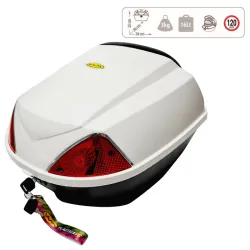 BAUL PORTA OBJETOS 36X34X25 16 LITRO BLANCO P/ MOTO Y BICI Con doble ojo de gato