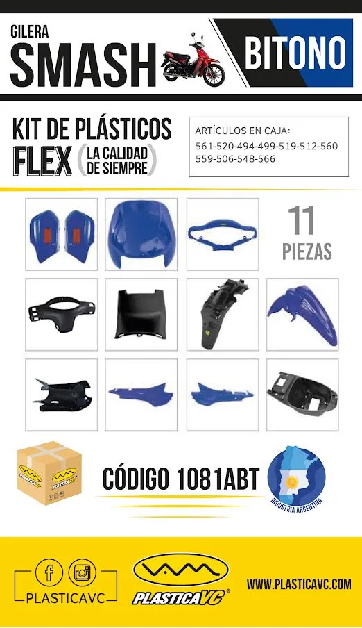 KIT CARENADO SMASH /BIZ/OTRAS 110cc 11p BITONO AZUL/NEGRO