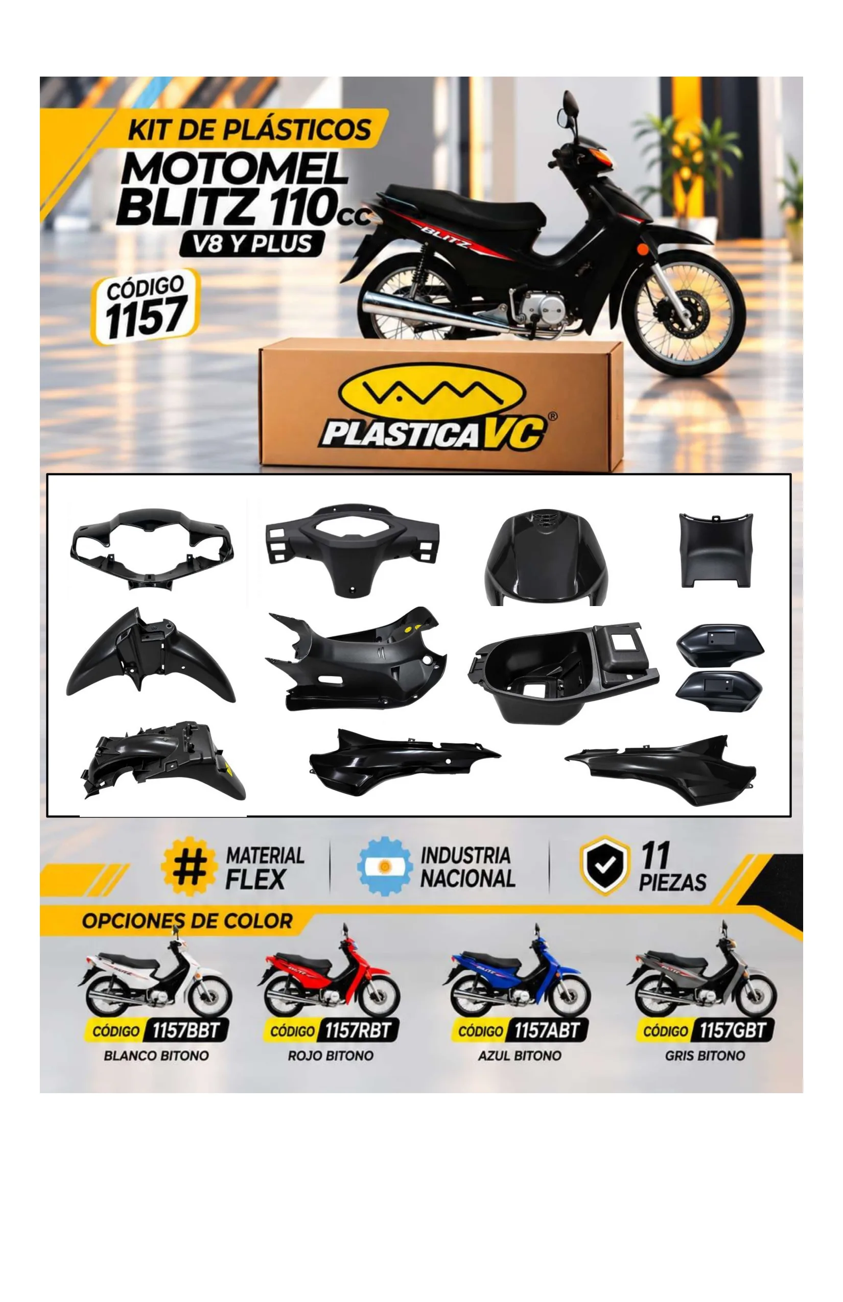 KIT CARENADO MOTOMEL BLITZ 110 MODELO NUEVO V8 / PLUS
