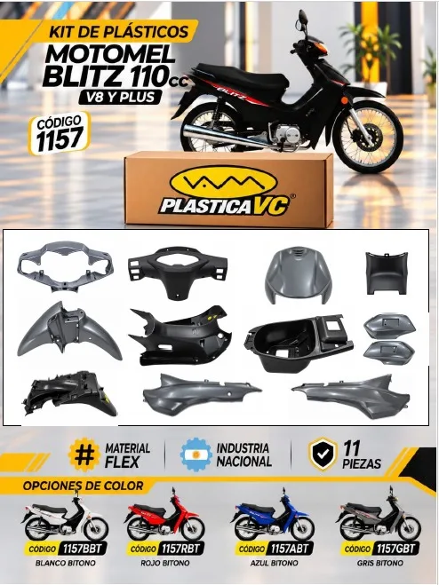 KIT CARENADO MOTOMEL BLITZ 110 MODELO NUEVO V8 / PLUS GRIS/N